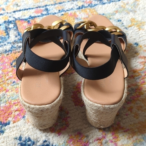 Maypol Leather Chunky Chain Strappy Open Toe Espadrille Wedge Sandals Black 40 - Picture 5 of 15